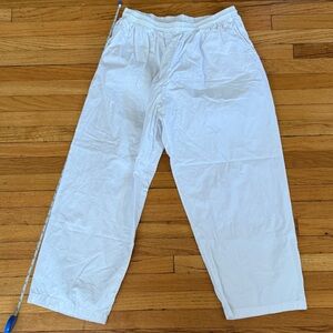 Los Angeles apparel white cotton poplin straight leg elastic pants